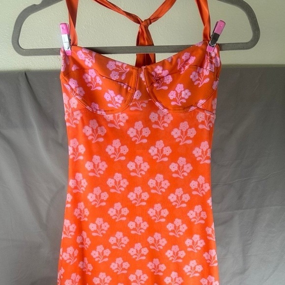 NWT Free People Printed Got Glam Slip Midi Dress XS Coral Orange Pink Floral - Picture 3 of 10